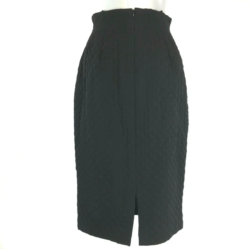 Kathryn Dianos Skirt 10 Black Designer Pencil‎ Silk High Waist Quilt Unique